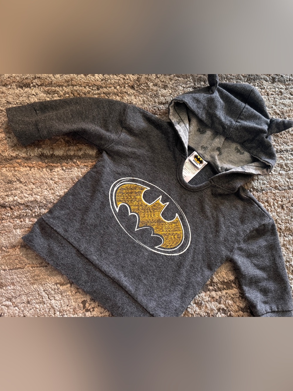 Batman Kids Dark Gray Hoodie with Yellow Logo